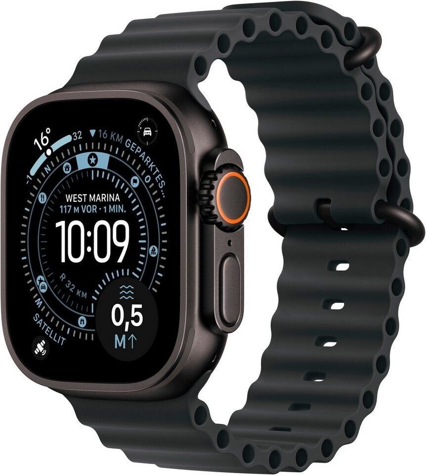 Apple Watch Ultra 3 GPS + Cellular, 49 mm Titan, Ocean Armband Schwarz