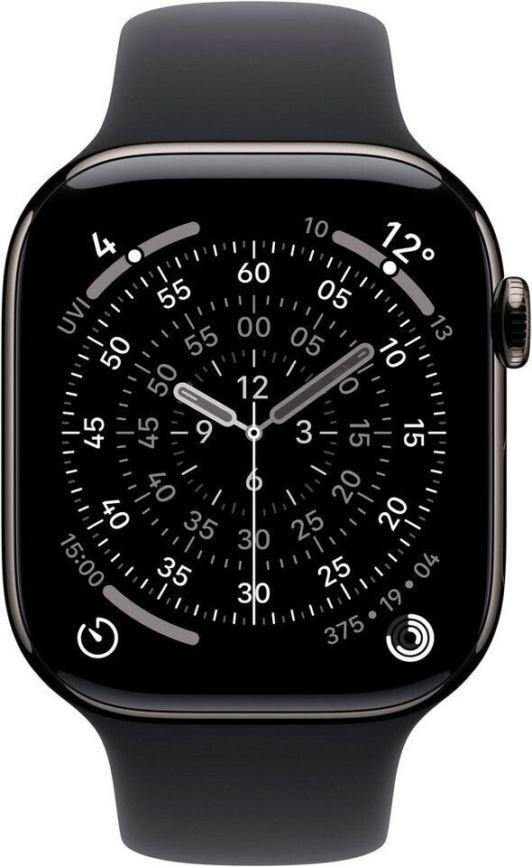 Apple Watch Series 11 GPS + Cellular, 46 mm Titan Schiefer, Sportarmband Schwarz (M/L)