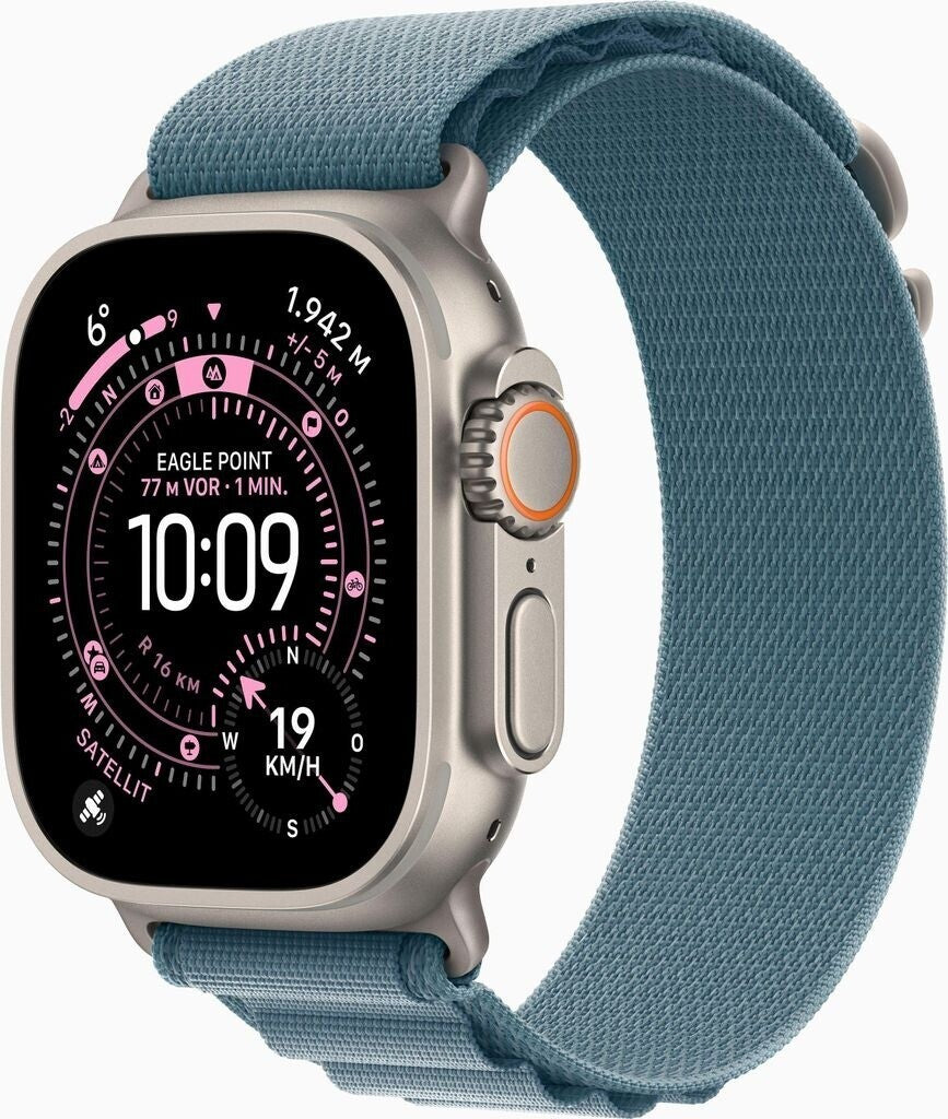 Apple Watch Ultra 3 GPS + Cellular, 49 mm Titan, Alpine Loop Blau (L)