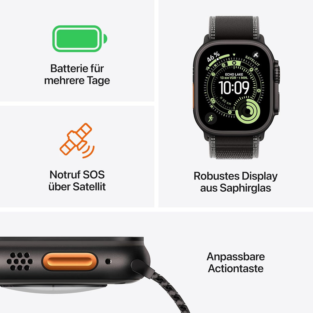 Apple Watch Ultra 3 GPS + Cellular, 49 mm Titan, Alpine Loop Blau (M)