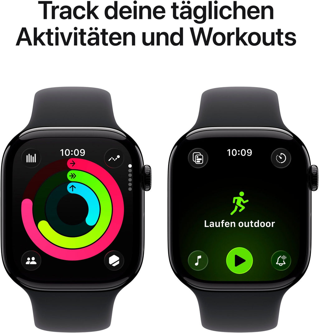 Apple Watch Series 11 GPS + Cellular, 42 mm Aluminium, Sportarmband Schwarz (S/M)