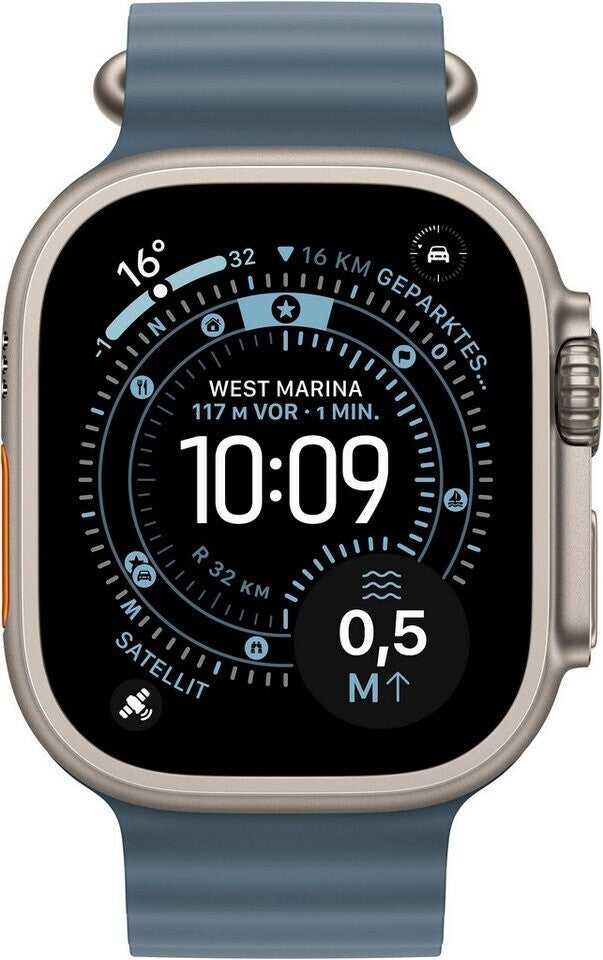 Apple Watch Ultra 3 GPS + Cellular, 49 mm Titan, Ocean Armband Blau