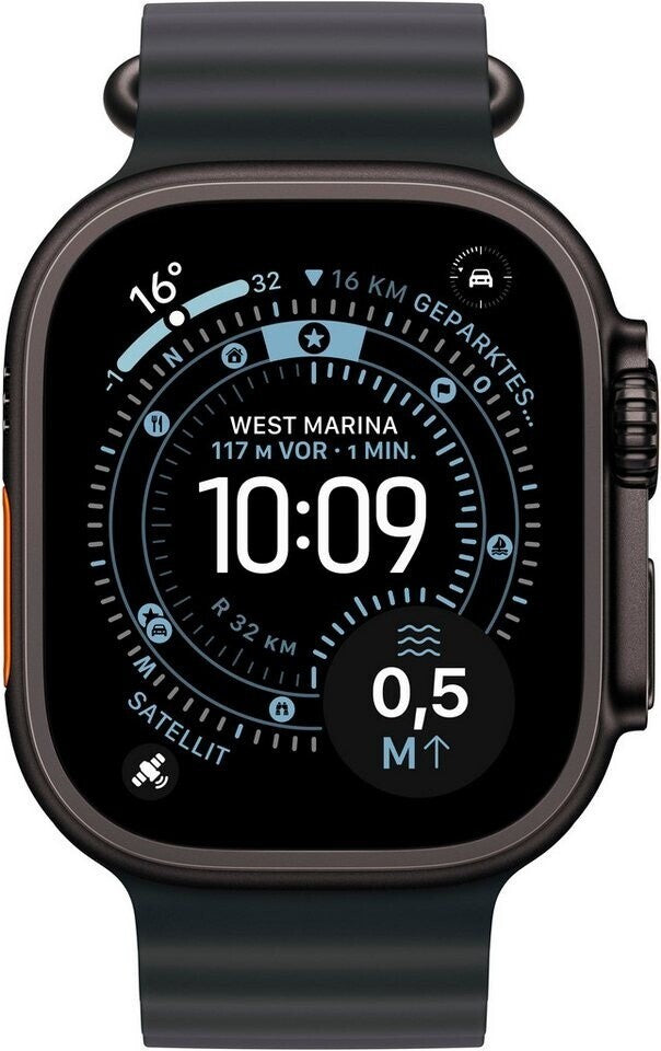 Apple Watch Ultra 3 GPS + Cellular, 49 mm Titan, Ocean Armband Schwarz