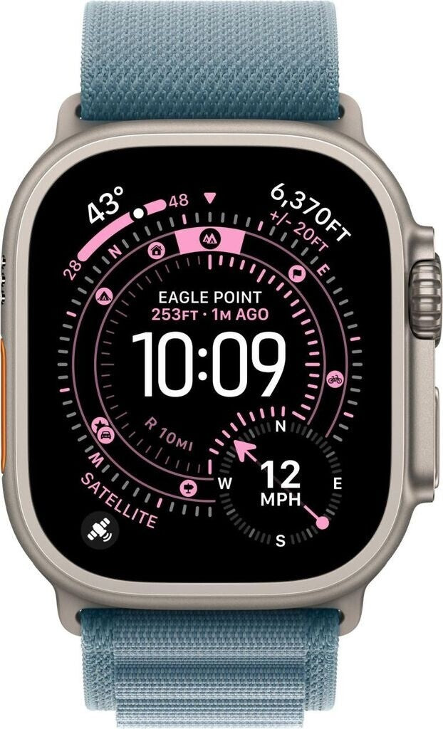 Apple Watch Ultra 3 GPS + Cellular, 49 mm Titan, Alpine Loop Blau (L)