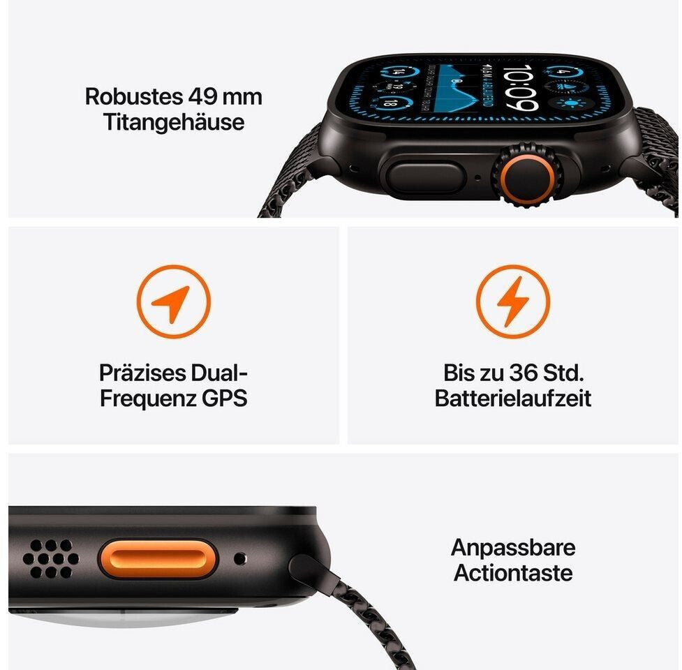 Apple Watch Ultra 2 (2024), 49 mm Titan Schwarz, Milanaise (MX5U3FD/A)