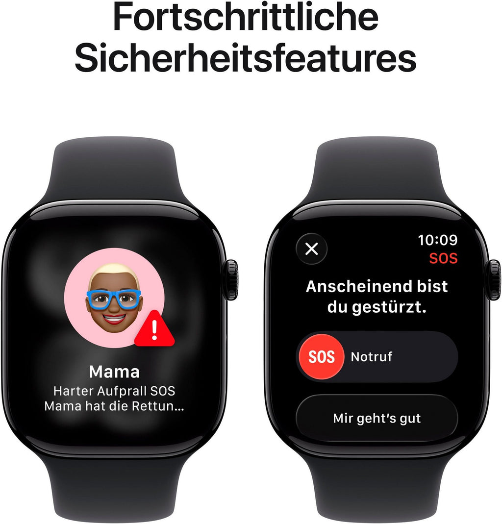 Apple Watch Series 11 GPS + Cellular, 42 mm Aluminium, Sportarmband Schwarz (S/M)