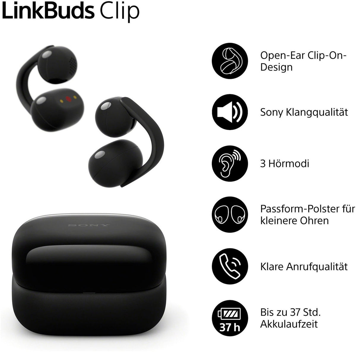 Sony LinkBuds Clip WF-LC900 Open-Ear, 2er-Set Schwarz + Beige